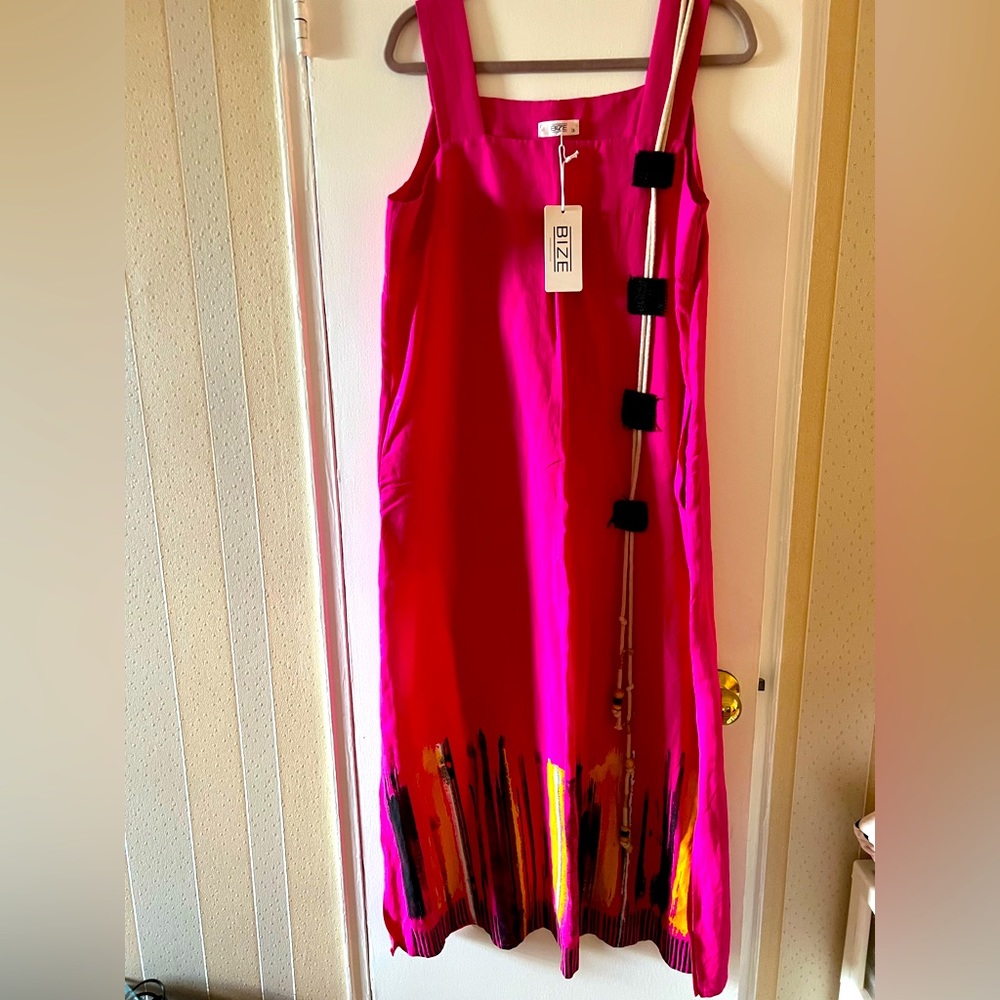 Linen summer long dress, size L